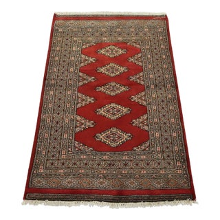 Bokhara Jaldar Rug 3’1” X 4’8” Red Wool Tribal Hand-Knotted Oriental Carpet For Sale