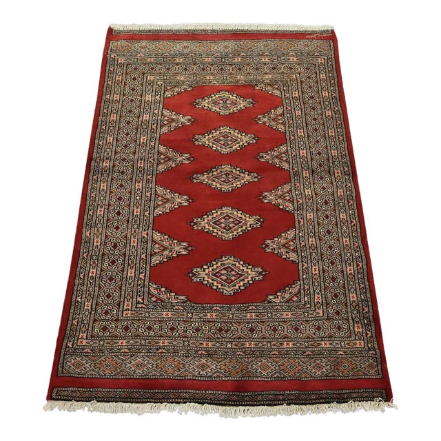 Bokhara Jaldar Rug 3’1” X 4’8” Red Wool Tribal Hand-Knotted Oriental Carpet For Sale
