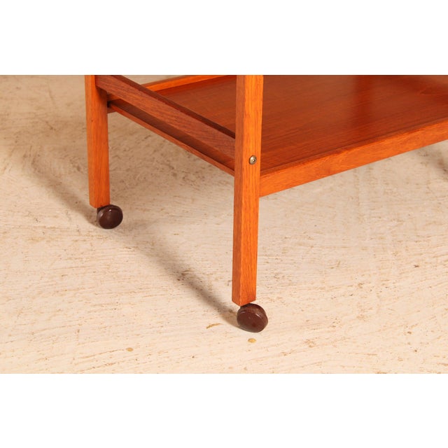 Danish Mid-Century 2-Tier Teak Trolley on Casters, 1970s For Sale - Image 3 of 11