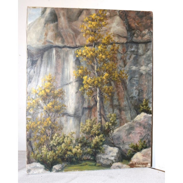 Vintage Original J Bierbaum Oil Painting Landscape Rock Mountain Realism Canvas For Sale - Image 9 of 12
