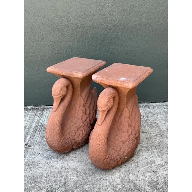 Vintage Cast Cement Swan Low Stools - A Pair For Sale - Image 9 of 12