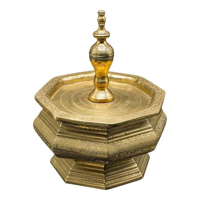 Antique Temple Betel Nut Dish, Indonesian, Engraved Brass Sireh Stand, Victorian For Sale