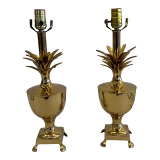 Pair of Late 20th Century Palm Beach Regency Golden Brass Pineapple Lamps For Sale