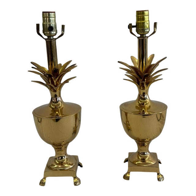 Pair of Late 20th Century Palm Beach Regency Golden Brass Pineapple Lamps For Sale