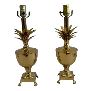 Pair of Late 20th Century Palm Beach Regency Golden Brass Pineapple Lamps