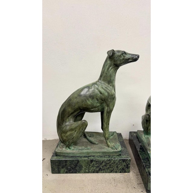 Pair of Bronze Greyhound Dog Sculptures on Marble Bases For Sale - Image 10 of 11