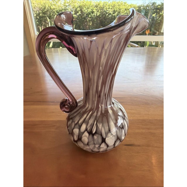 Mid 20th Century Vintage Murano-Style Art Glass Mini Pitcher Amethyst Bullicante 4.5” For Sale - Image 5 of 6