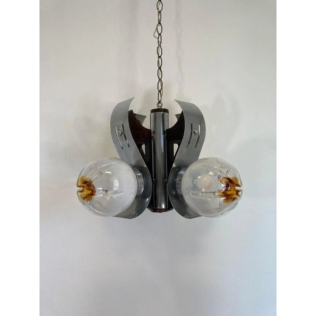 Wood Vintage Murano Glass Ceiling Lamp from Mazzega For Sale - Image 7 of 7