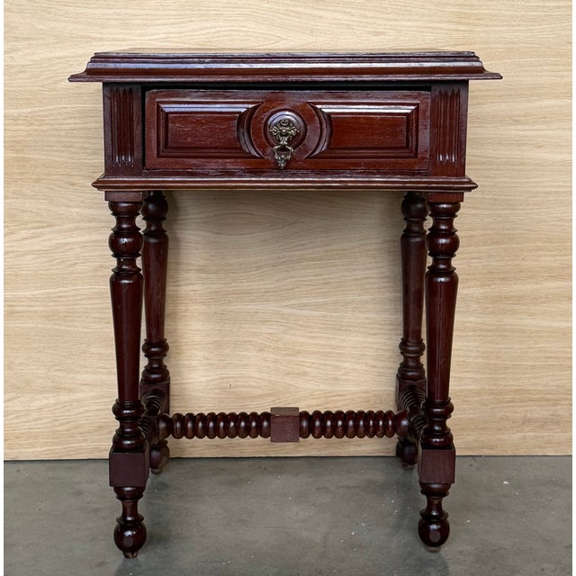 Spanish 1900-1909 Pair of Spanish Nightstands With One Drawer and Low Shelve and Lentil Legs For Sale - Image 3 of 12