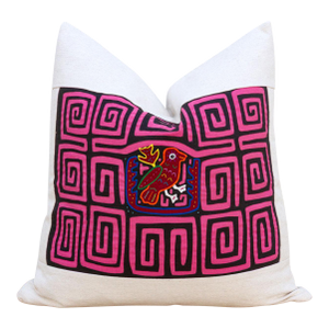 Pink & Black Mola, Vintage Kuna Applique Tribal Pillow