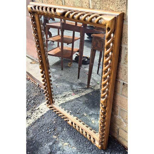 Italian Continental Style Braided Solid Walnut Frame Wall Mirror For Sale - Image 10 of 12