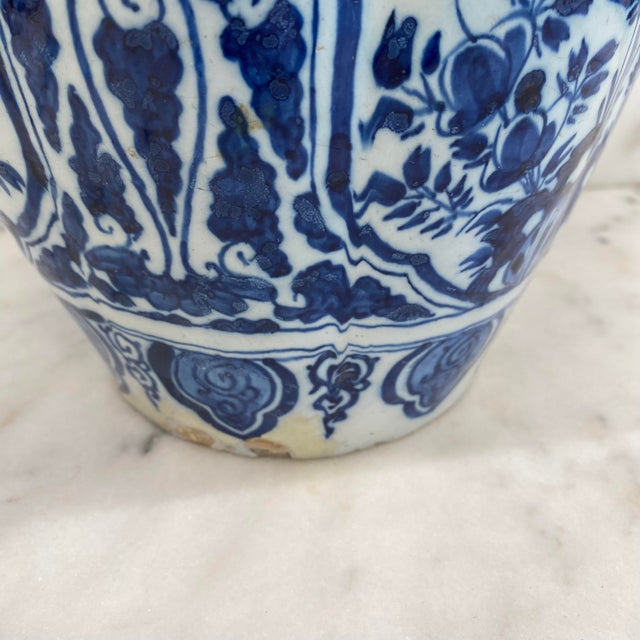 Late 18th Century Dutch Delft Blue and White Hand-Painted Baluster Vase For Sale - Image 11 of 14