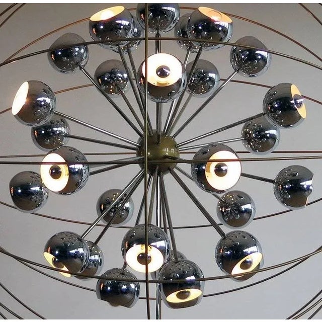 Metal Italian Multi Light Sputnik Chandelier with Chrome Lamps from Reggiani, 1970s For Sale - Image 7 of 10