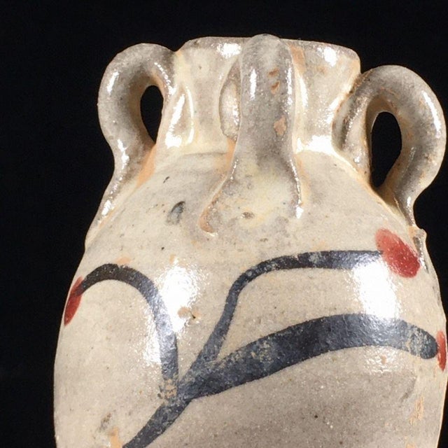 Vintage Folk Pottery Twin-Handled Jar – Slip-Painted Earthenware Vessel For Sale In Los Angeles - Image 6 of 8