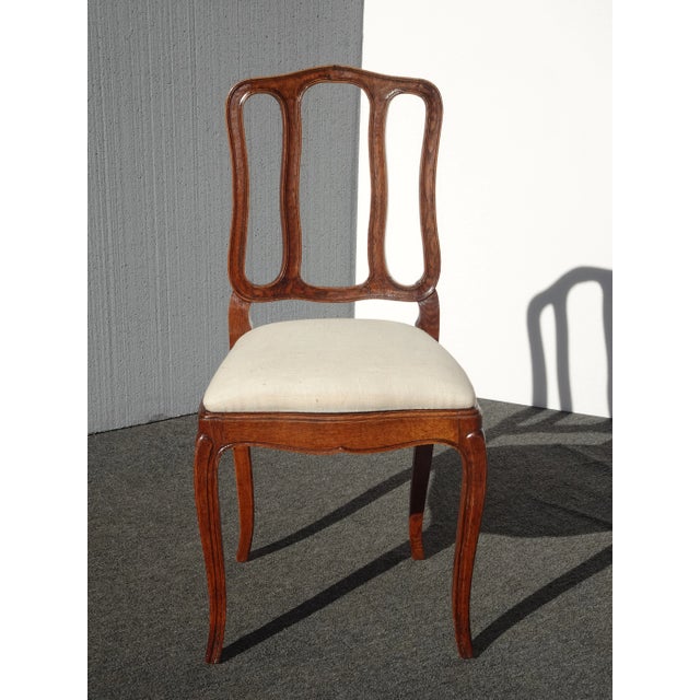 1970s Six Vintage French Country Oak White Dining Room Chairs For Sale - Image 5 of 12