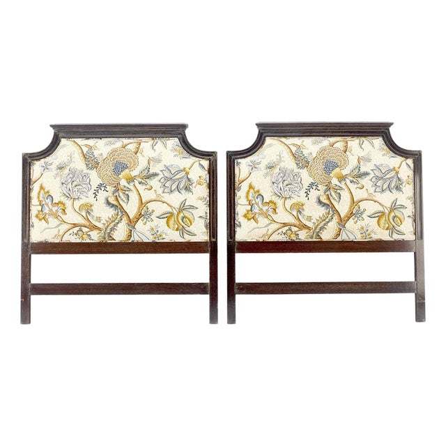 Pair of Very Fine Cerused Mahogany New Upholstery Twin Size Headboards Beds MINT For Sale