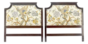 Pair of Very Fine Cerused Mahogany New Upholstery Twin Size Headboards Beds MINT