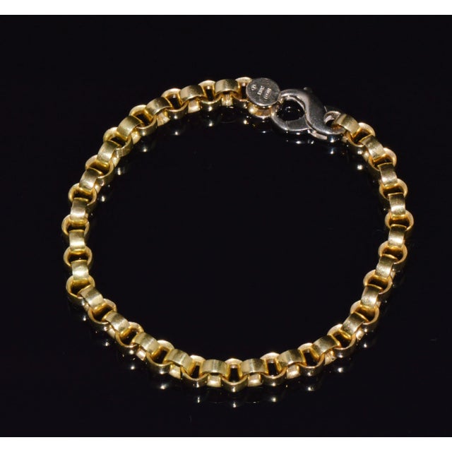 Mid-Century Modern Vintage Italian Solid 18k Gold Rolo Link Stacking Chain Bracelet For Sale - Image 3 of 14