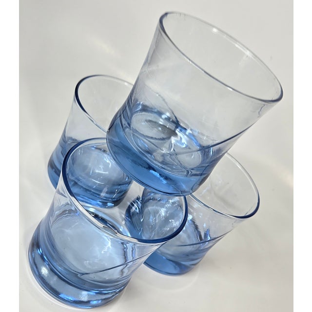 1990s Twirling Blue Vintage Double Old Fashioned Glasses- Set of Four For Sale - Image 11 of 11
