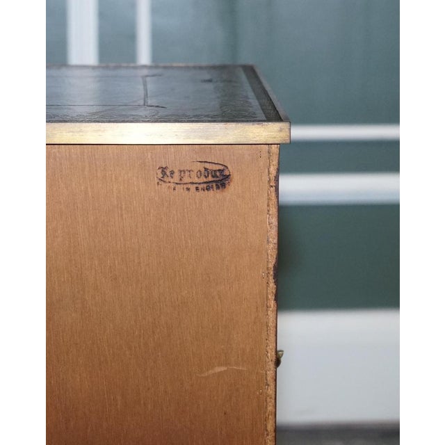 Military Campaign Yew Wood Bedside Table with Green Leather Top For Sale - Image 13 of 14