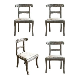 Anglo Raj Style-Indian Hammered Silver Wrap Dining Chairs W/Hair on Hide, 1950 For Sale