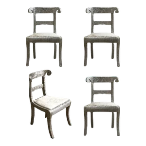 Anglo Raj Style-Indian Hammered Silver Wrap Dining Chairs W/Hair on Hide, 1950