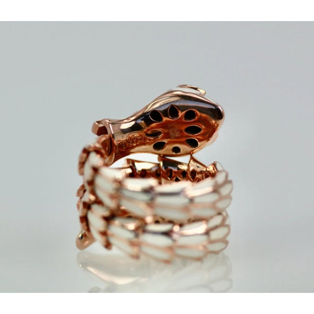 18k White Enamel Snake Expandable Ring Size 6.75 | Chairish
