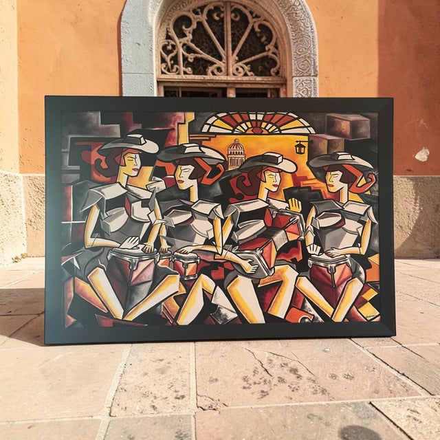Large Signed Contemporary Neo-Cubist Musicians Painting, 56.5” For Sale - Image 4 of 7