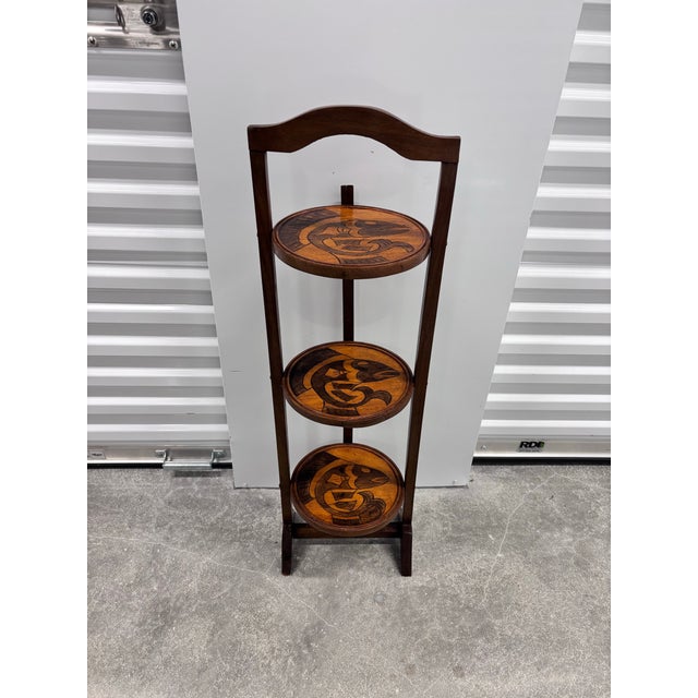 Vintage Three Tier Folding Plant Stand With Koi Design For Sale - Image 9 of 12