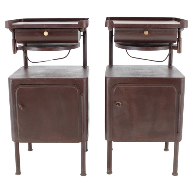 Industrial Nightstands with Pull Out Table, Former Czechoslovakia, 1940s, Set of 2 For Sale