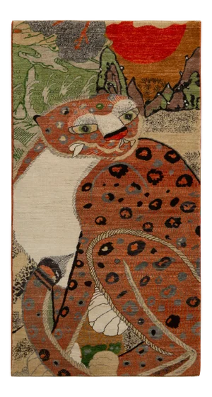 Handknotted Stoic Tiger Multicolor Rug, 3'x6'