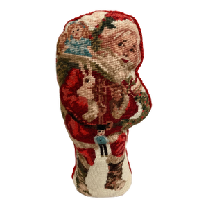 Vintage Christmas Classic Collectibles Wool Needlepoint by Hand Standing Santa Clause Decorative Pillow
