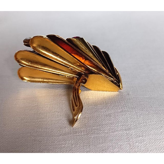 Clip-on Earrings in Brass and Rhinestone, 1980s, Set of 2 For Sale - Image 9 of 11