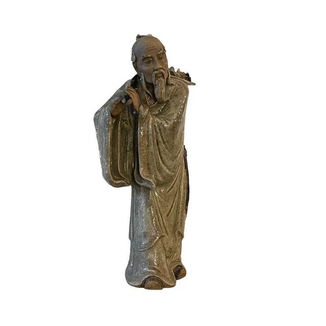 Chinese Glazed Ceramic Figure of an Old Man, 20th Century For Sale - Image 9 of 9