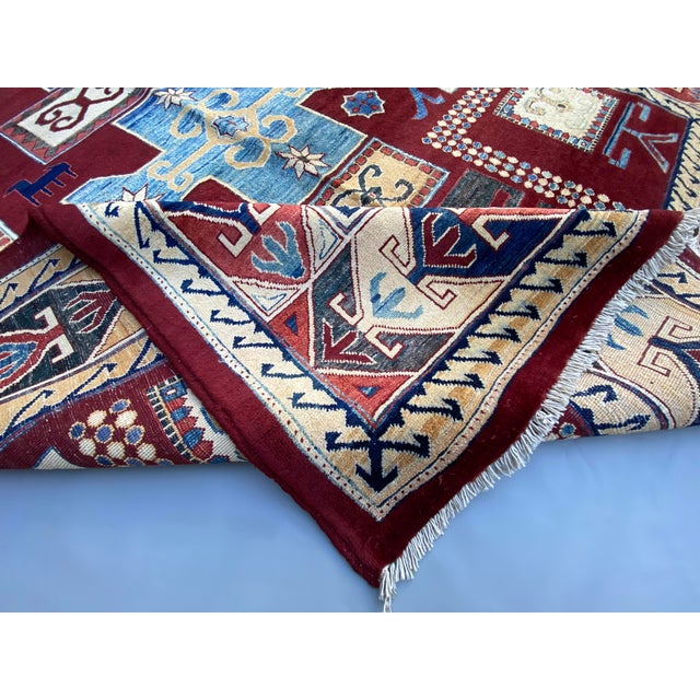 Islamic 1990s Handmade Afghan Kazak Rug With Karachopf Geometric Medallions – 6.7×9.9ft For Sale - Image 3 of 9
