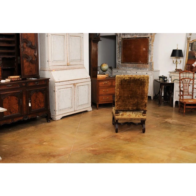 19th Century French Louis XIV Style Walnut Fauteuil with Carved Arms and Scrolling Legs For Sale - Image 12 of 12