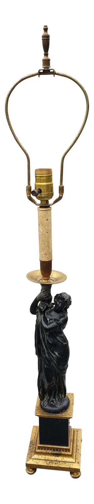Vintage 1940s Art Nouveau Bronze and Brass Statue Table Lamp