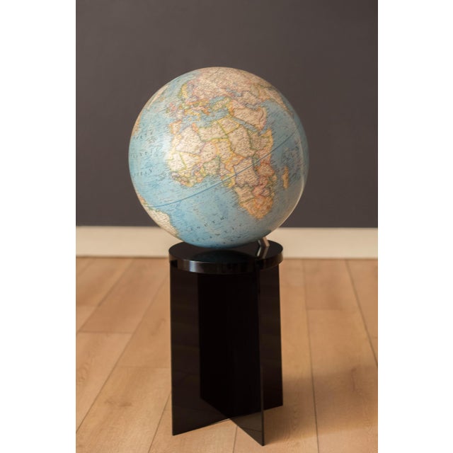 Vintage Rotating National Geographic World Globe With Black Lucite Floor Stand For Sale In Monterey, CA - Image 6 of 10