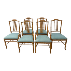 1970s Drexel Heritage Faux Bamboo Hollywood Regency Chinoiserie Dining Chairs -Set of 6