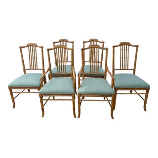 1970s Hollywood Regency Faux Bamboo Chinoiserie Dining Chairs From Drexel Heritage -Set of 6 For Sale