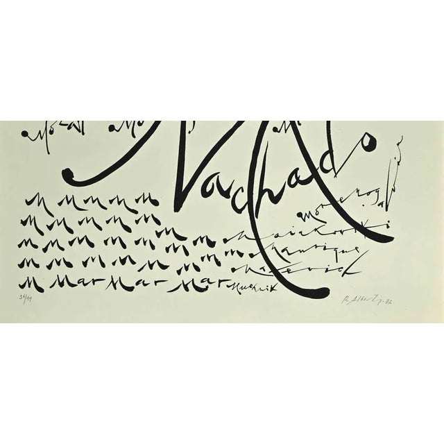 Letter M, from the Alphabet series, is a lithograph, realized by Rafael Alberti in 1972. Hand-signed and dated on the...