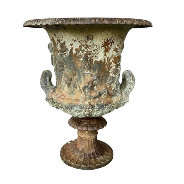 19th Century French Cast Iron Medici Borghese Garden Urns Pair For Sale - Image 10 of 18