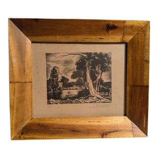 Mid 20th Century Framed & Signed French Antique Woodblock Print For Sale