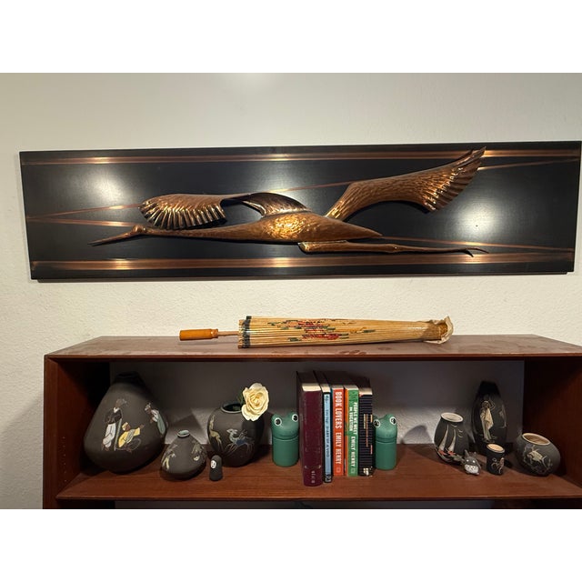 Metal and Copper Wall Decoration with Birds, 1970s For Sale - Image 4 of 15