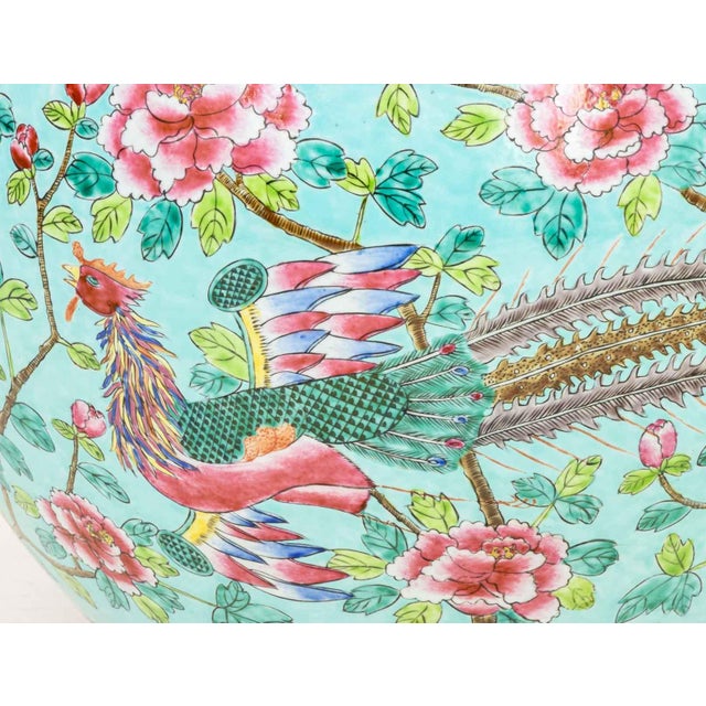 Chinese Famille Rose Porcelain Fish Bowl, the interior hand-painted with fish, the exterior with pheasant and floral...