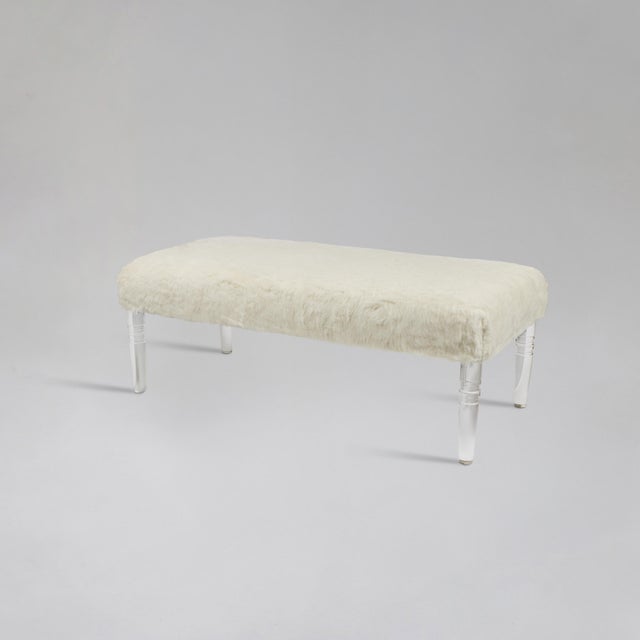 Custom Bench Newly Upholstered in a Wool / Alpaca Fabric, Italy With Lucite Legs For Sale In Los Angeles - Image 6 of 9