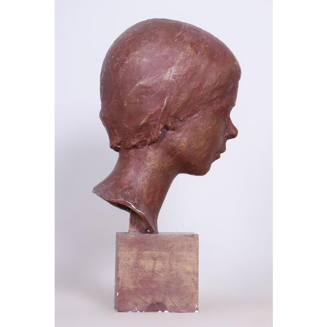 Art Deco Painted Plaster Statuette of Young Woman, Czech, 1920s For Sale - Image 4 of 10