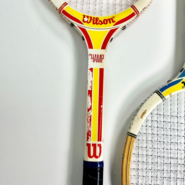 1980s Vintage Americana Boho Chic Wilson Wood Tennis Rackets Decorative Wall Objects - Set of 3 For Sale - Image 5 of 14