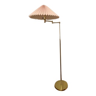 Vintage 1980s Brass Swing Lamp With Pleated Pink Shade For Sale