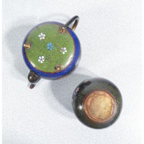 Cloisonné Teapot and Sugar Bowl with Floral Decor, Set of 2 For Sale - Image 15 of 18